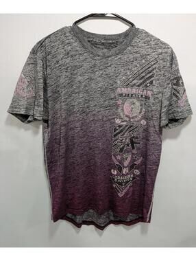 Mens American Fighter Buckle Black Purple Ombre Short Sleeve T Shirt Size Medium